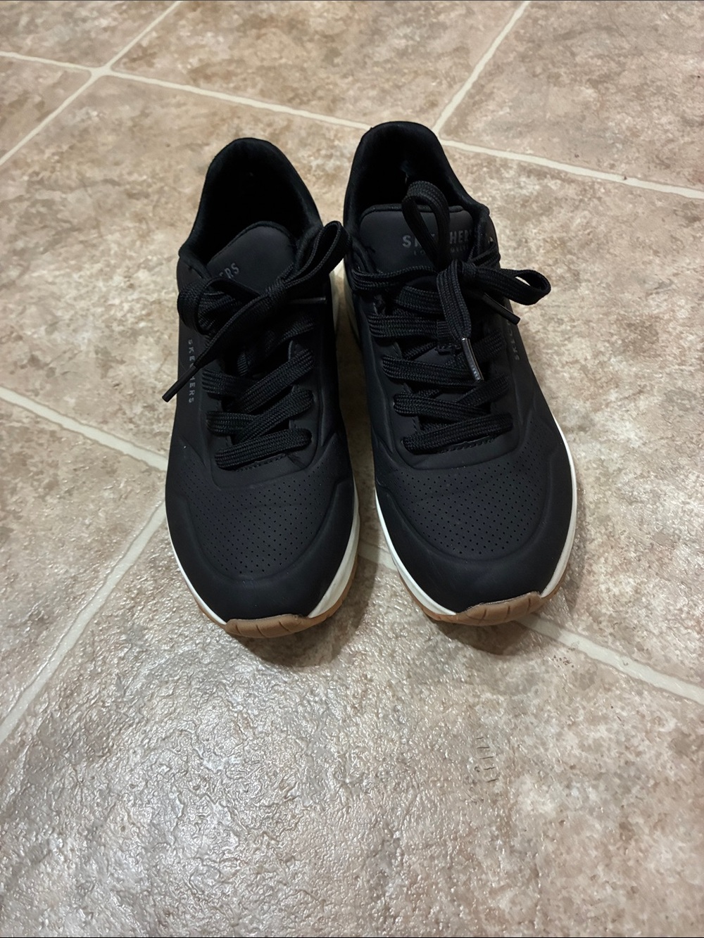 Skechers Black Casual Lace-Up Womens Sneakers with Gum Outsole